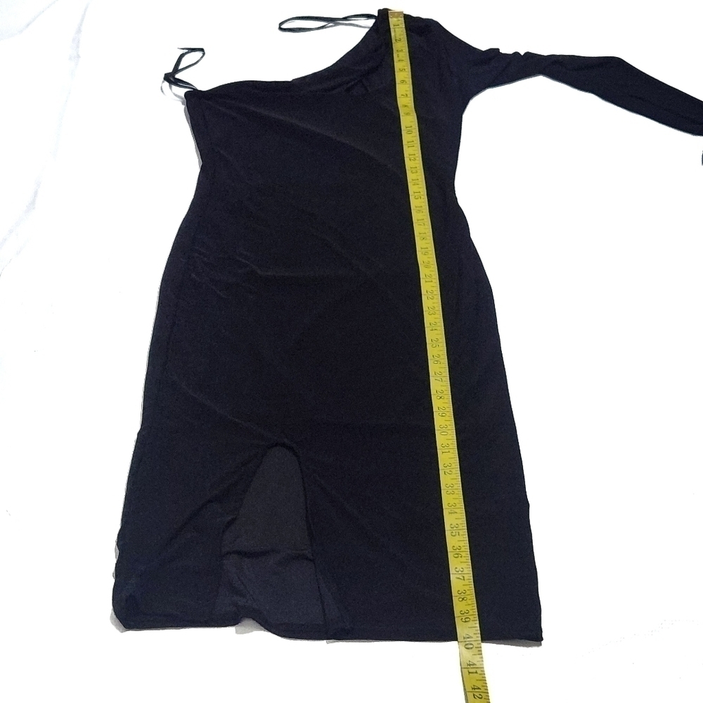 21 Saints Black Velvet One Shoulder Cut Out Split Thigh Dress Size Small - Picture 7 of 11
